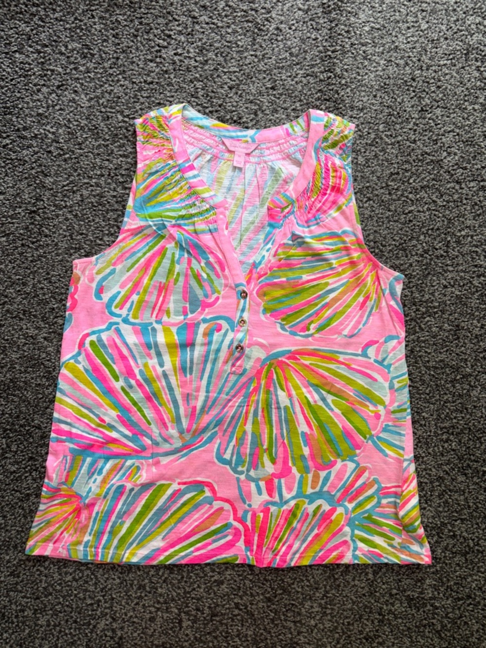 Lilly Pulitzer Essie Tank Top Sleeveless Pink Shell-Print Size Medium